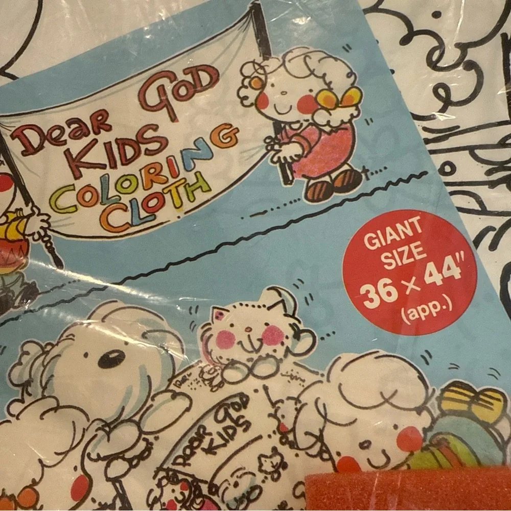 Vintage 1984 Dear God Kids‎ Coloring Cloth Count Your Blessings Poster w/Crayons